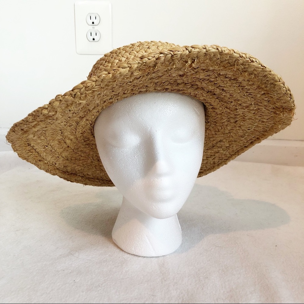Vintage Straw Boater Hat with Rattan Twisted Trim and Bow